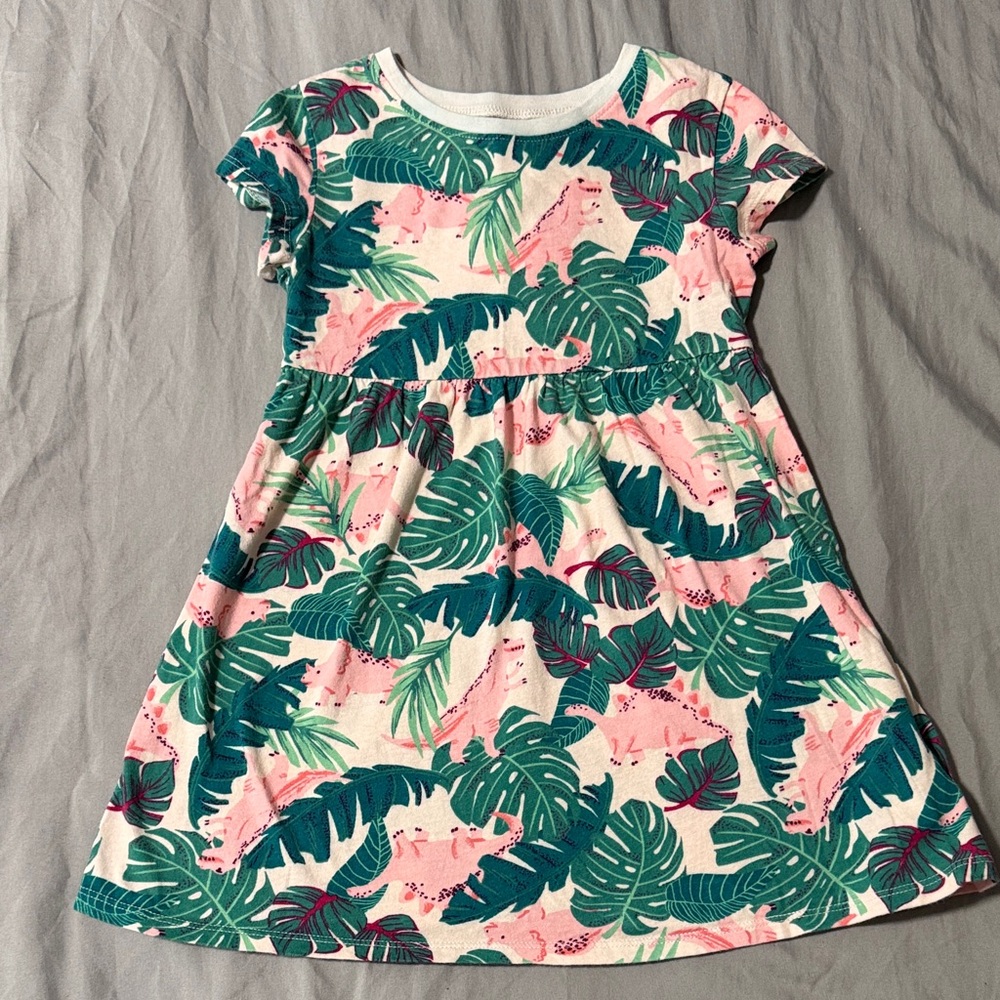 Old Navy Pink & Green Tropical Dino Print Dress